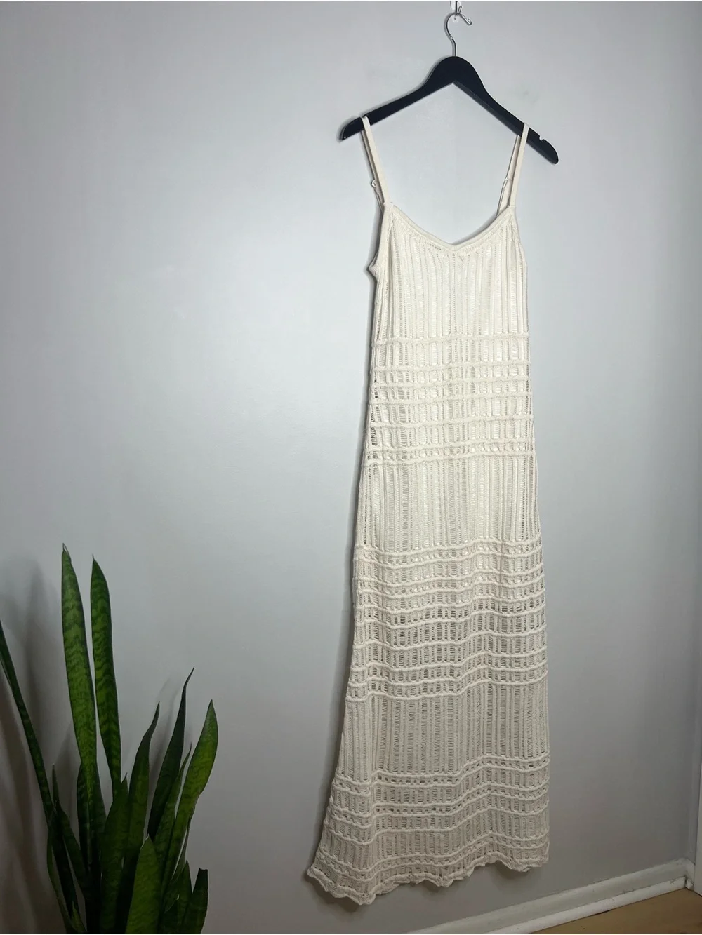 NWT Abercrombie & Fitch Ivory Crochet Knit Cotton Lined Maxi Dress Boho M Tall